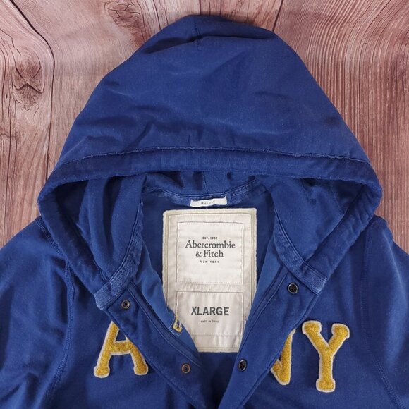 VTG Y2K Abercrombie & Fitch XL Muscle Blue Distressed Hoodie Button Front Jacket - Picture 6 of 16